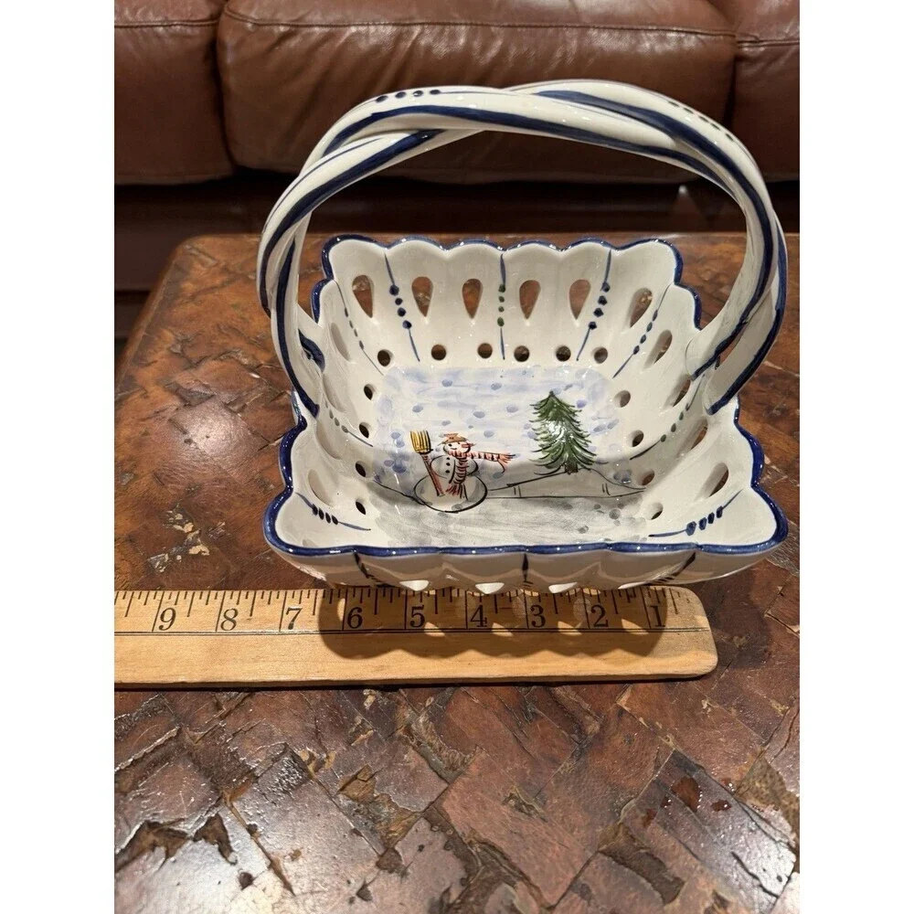 RCCL Portugal Porcelain Hand Painted Square Basket w/ Braided Handle- Christmas